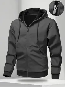 Men's Lightweight Knitted Hoodie with Zipper, Spring & Fall Hooded Jacket, Casual Fashion Sweatshirt, Sports Leisure Outdoor Wear