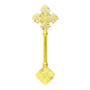 Jerusalem Orthodox Hand Blessing Cross, Cross Decor, Religious Home Decor, Cross Decorations, Gold Plated Double-Sided Crucifix with Radiant Sunburst Design, for Home Blessing, Church Rituals, Baptism Ceremonies and Devotional Prayers