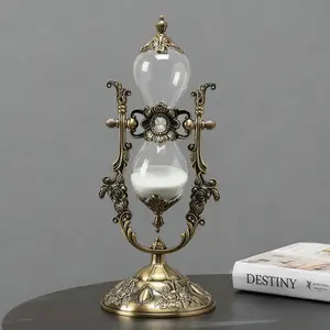 Vintage 15-Minute Metal Hourglass Timer - Retro Embossed Golden Sand Timer - Desk Decorative Ornament for Office & Home Decor - Elegant Unique Gift Idea for Birthday, Wedding, Thanksgiving & Christmas