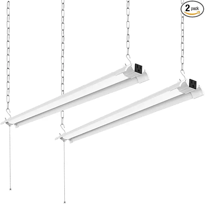 ENATECLITE 2-Pack 4foot LED Shop Lights for Workshop, 84W/7000LM/5000K Garage Hanging Lights with Plug-in Power Cord, 4ft Shop Led Lights with Pull Chain Switch, ETL Listed for Workbench, Basement