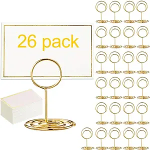 26Pack Table Number Holders with 26pcs Gold Place Cards, Card Photo Picture Holders for Centerpieces Birthday Wedding Reception Party