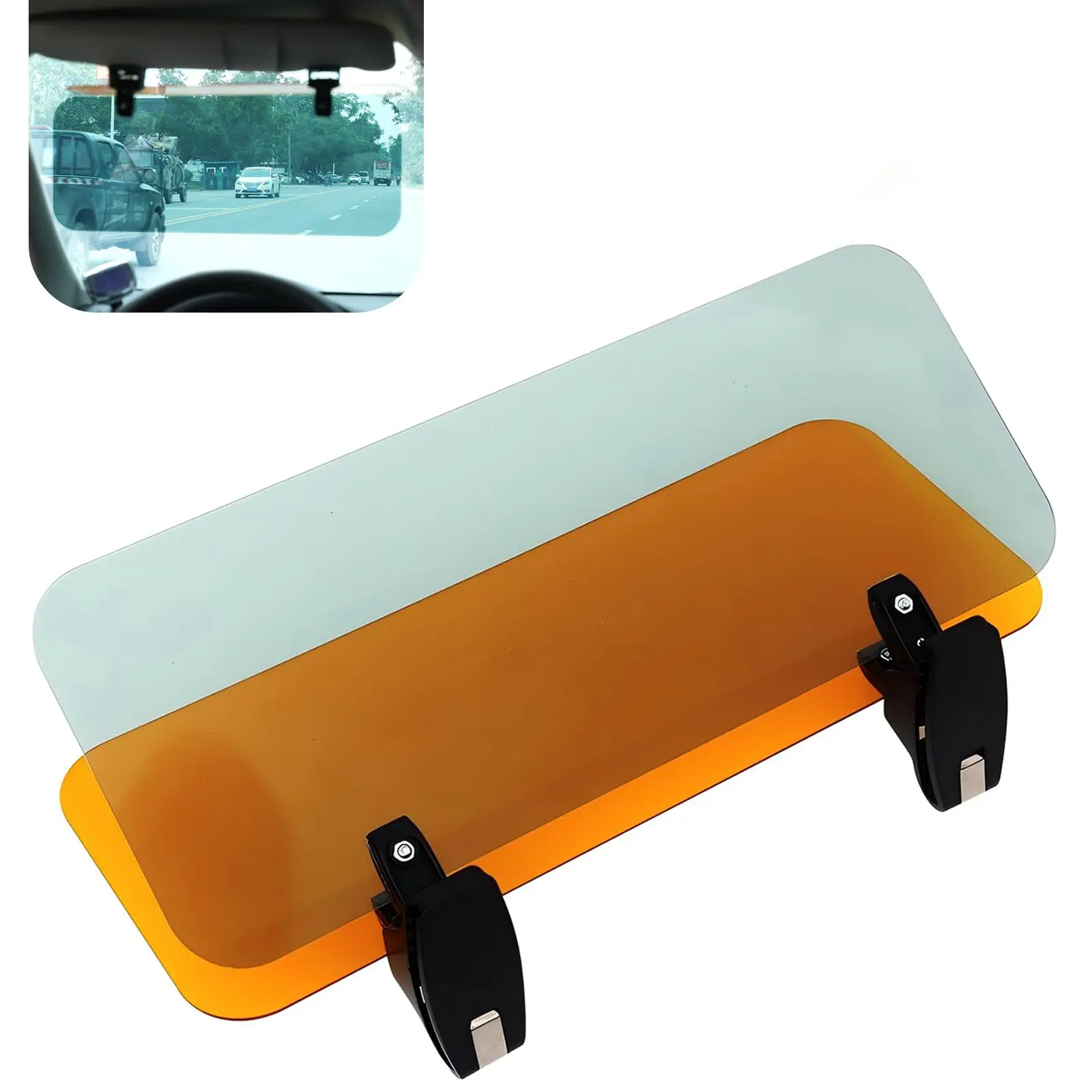2-in-1 Clip-On Car Sun Visor Extender, 13.7 x 5.5in HD Polarized PC Shield, Day and Night Use Glare Reduction, Sun Protection, Easy Installation for All Vehicles, Driving Safety Boost