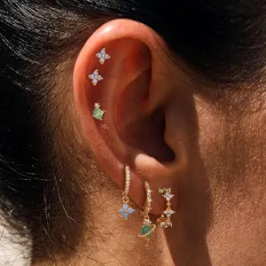 Cute 6 Pcs Colorful Stud Hoop Earrings for Women Men Hypoallergenic Copper Cartilage Earrings Dainty Stud Huggie Hoop Earrings Dangle Chain Earrings Jewelry Set