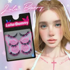 Lulu Bunny 3 Pairs Douyin Makeup style Lahes 100% Handmade Black Band Eyelash Extension Natural Look lightweight