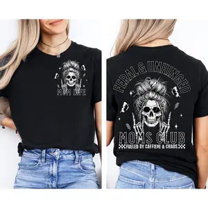 Feral and Unhinged Moms Club Shirt, Skeleton Coffee Mom Shirt, Edgy Mom Graphic Tee, Funny Mom Shirt, Trendy Mom Shirt, Rad Mom Shirt