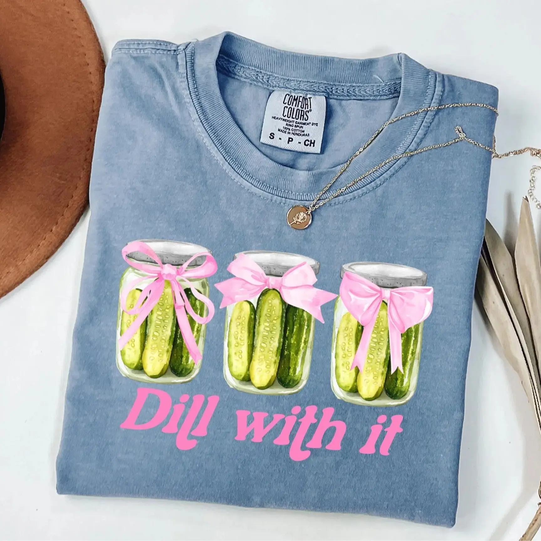 Comfort Colors Funny Dill With It Pickle Shirt, Cute Pickle Lovers Tee, Coquette Pickle Jars Sweatshirt, Cute Women Gift for Women, Summer Vacation Shirts