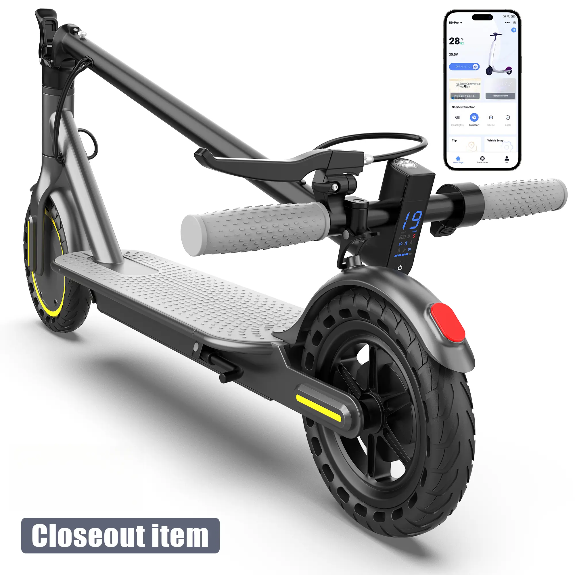 AOPO Electric Scooter 350W Motor 15-Mile Range Top Speed 19mph With 4-Speed Mode 37V Battery App-Controlled Dual ABS Brakes Perfect Gift for Friends Family or Kids