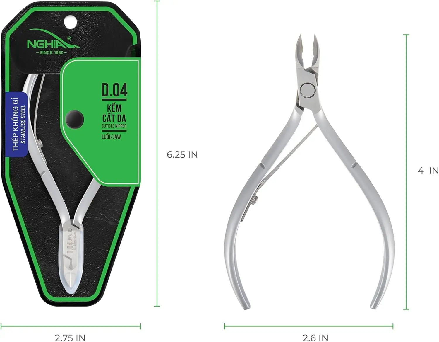 NGHIA D-04 Cuticle Nipper - Sharp Ergonomic Durable Steel Nail Clipper, Nail Tech Supplies for Salon/Home Use, Youth-Friendly Grey Plated Manicure Tool for Clean Cuticle Trim, Clippers
