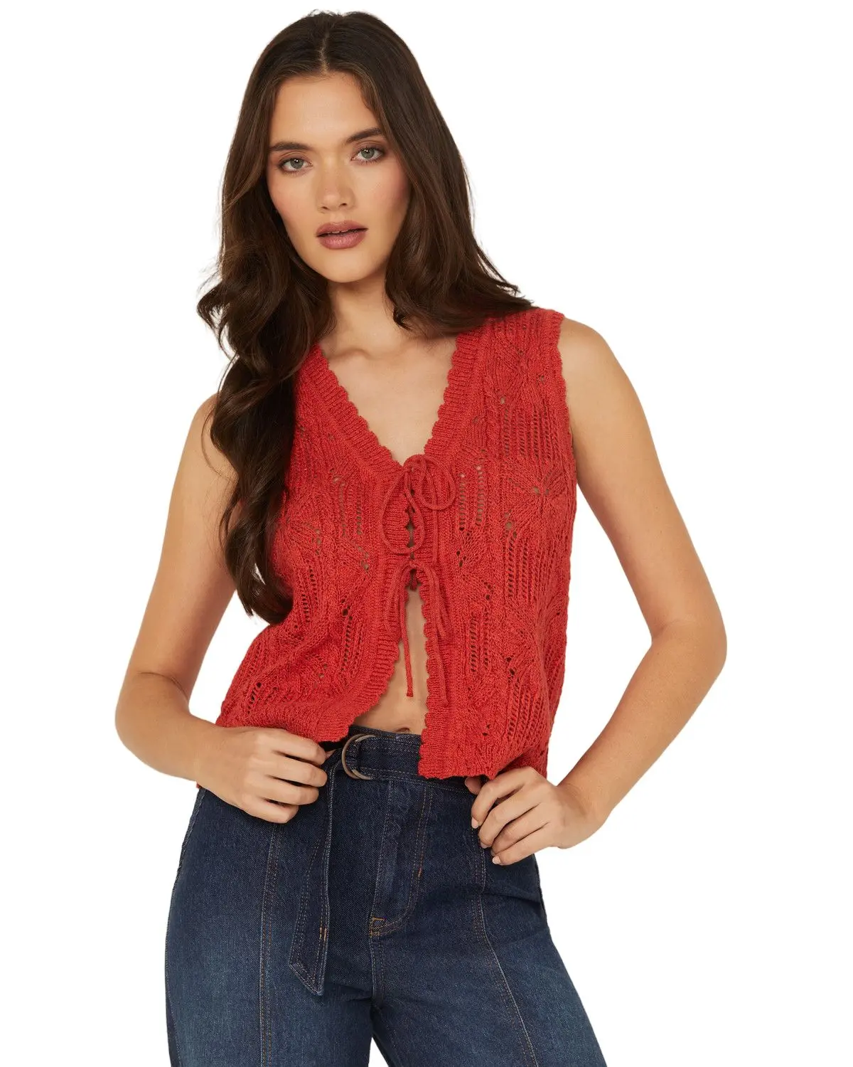 Shyanne Women's Women'S Tie-Front Crochet Sweater Vest - Swsp25sw33-Rd
