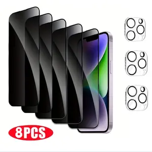 5pcs+3pcs is suitable for iPhone 16 16E 15 14 13 Plus Pro Max 5-piece privacy screen spy-proof full-coverage screen toughened glass protective film and 3-piece camera case.
