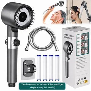 Shower Head Set with 4 Filters for Hard Water, High Pressure Handheld Shower Head with On/Off Switch for RV/Camper, Detachable Shower Head with Hose, Gun Grey, Includes 4 Filter Cartridges