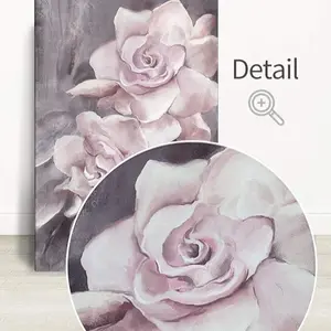 lamplig Pink Grey Wall Art Rose Flower Floral Pictures Flowers Canvas Painting Blush Gray Dusty Pink Roses Print Modern Artwork Framed for Living Room Bedroom Bathroom Home Room Wall Decor Poster Decoration Wood Ornaments Artistic Photo