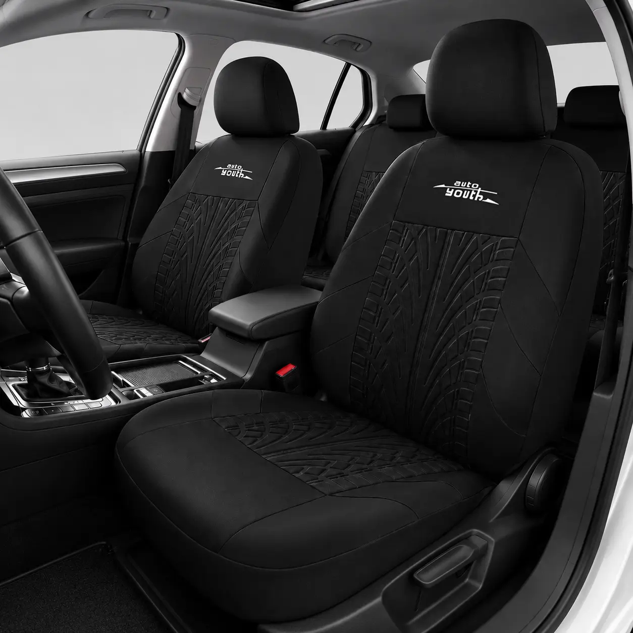 Luxury universal embroidered car seat covers - 5-seat conformal design. Full seat protection. Premium fabric and airbag compatibility. Suitable for most SUV, car, truck, and van. A must-have car and truck accessory.