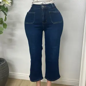 Dark Blue Denim Jean - High-Waisted, Mid-Length, Classic Fit, Perfect for Everyday Wear