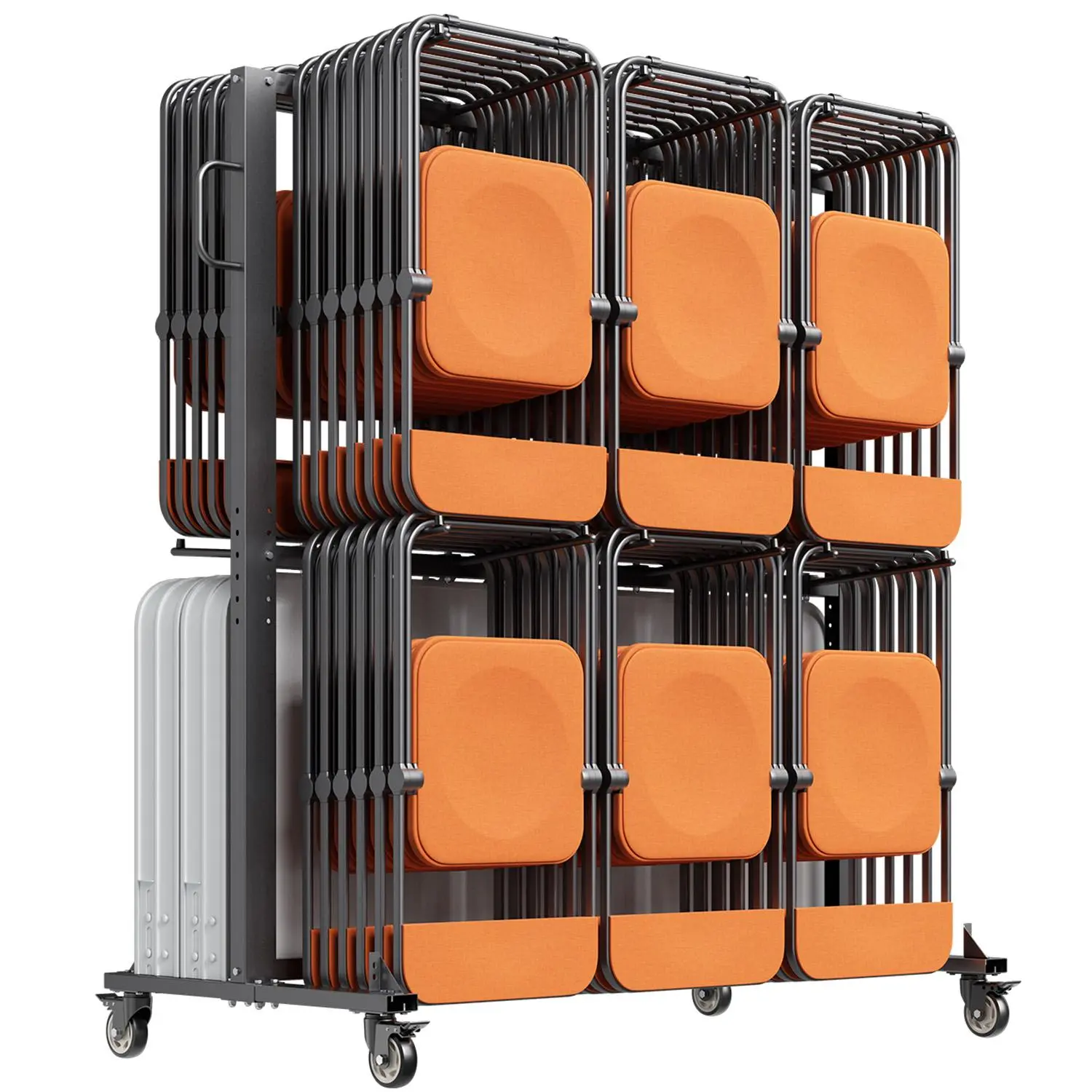 VEVOR Folding Chair Rack,  800 LBS Capacity, Heavy-duty Chair Cart for 84 Chairs/ 12 Tables+42 Chairs, Dual-layer Chair Storage Dolly with Rubber Wheels and Holders, Large Chair Holder, Matte Black