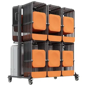 VEVOR Folding Chair Rack,  800 LBS Capacity, Heavy-duty Chair Cart for 84 Chairs/ 12 Tables+42 Chairs, Dual-layer Chair Storage Dolly with Rubber Wheels and Holders, Large Chair Holder, Matte Black