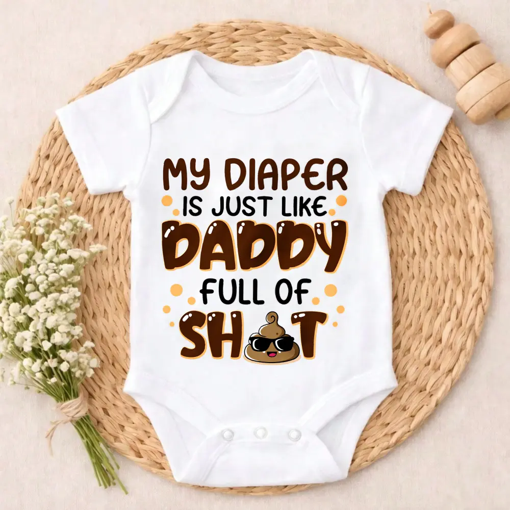 Baby Bodysuit Daddy Full Of Shit Poo Emoji Print 100% Pure Cotton Non-Irritating Snap Closure Breathable Perfect For Gifting & Everyday Baby Clothing Newborn Outfits