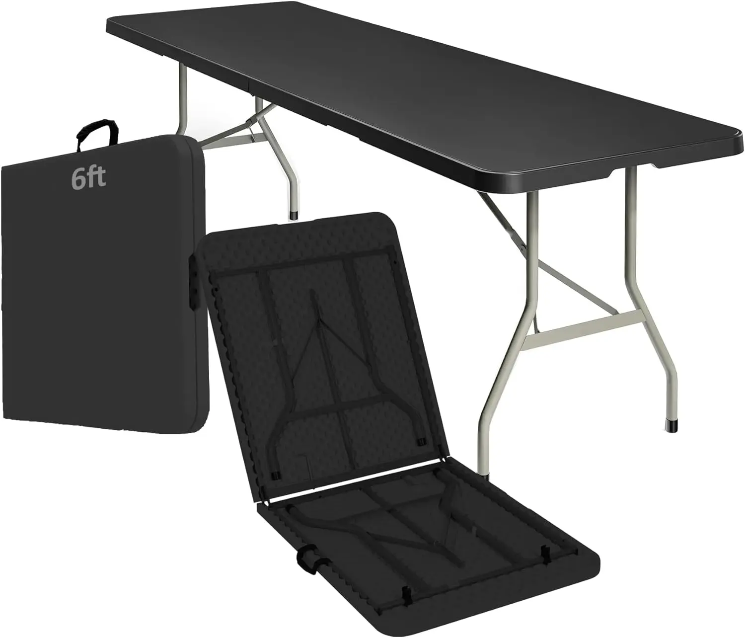 6ft Heavy Duty Portable Folding Table - Plastic Dining Table Indoor/Outdoor White Plastic Table for Parties, BBQs, and Camping