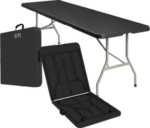 6ft Heavy Duty Portable Folding Table - Plastic Dining Table Indoor/Outdoor White Plastic Table for Parties, BBQs, and Camping