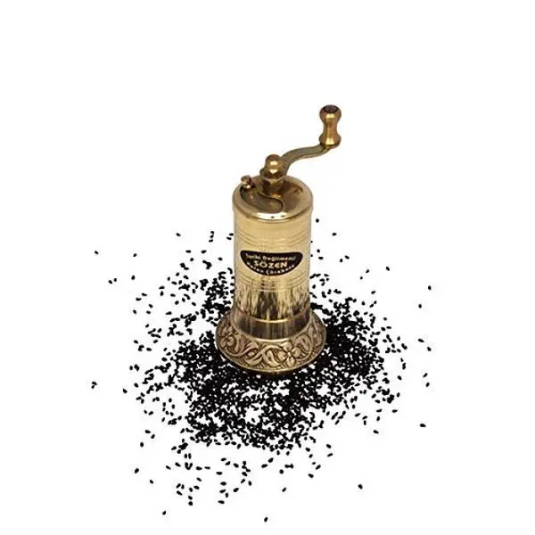 Handmade Sozen Black Seed Grinder Manual Brass Mill 4.33'', Portable Stainless Steel Conical Burr Black Seed Mill, Portable Hand Crank Turkish Black Seed Grinder, Sozen Black Seed Grinder
