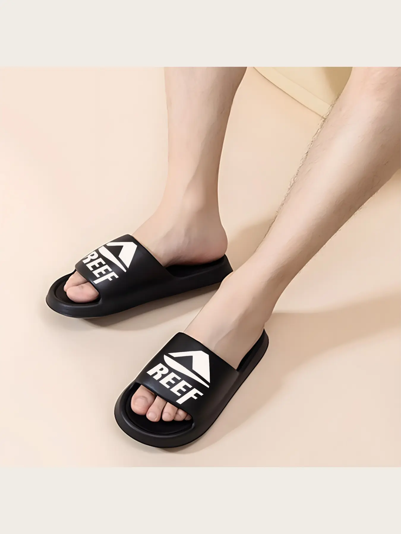 Reef Logo Printed Slide Sandals, Casual Non-Slip EVA Slippers for Indoor Outdoor Beach Shower, Comfortable Open Toe Summer House Shoes