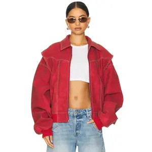LIONESS Vista Bomber Jacket in Crimson