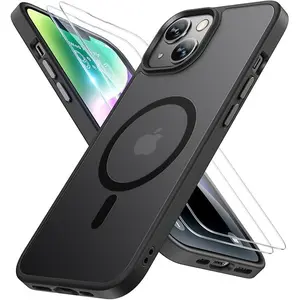 Entronix Apple iPhone 13 Pro [Magnetic-Compatible] Clear Case & 2 Tempered Glass Screen Protectors Wireless Metallic Black