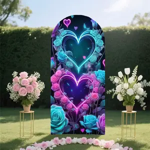 [Arch Backdrop Cover] Two heart-shaped arch backdrop with wings and flowers, suitable for birthday party decorations, weddings, photo backdrops, and wall decorations (arch backdrop not included).