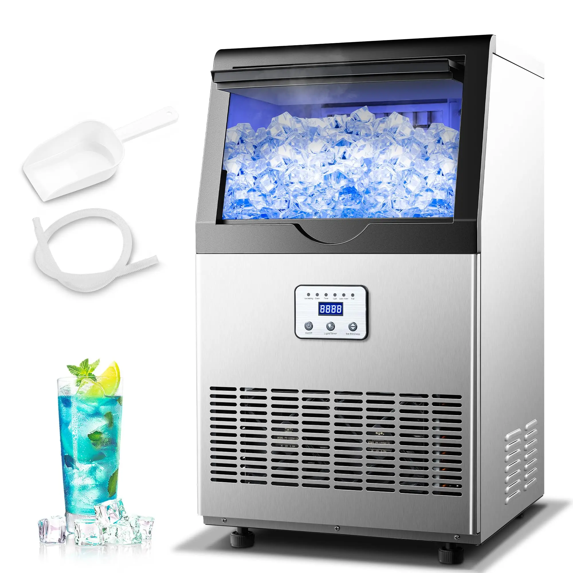 110lb/24hr Undercounter Ice Maker - NSF Commercial Heavy Duty 25lb Bin Self Cleaning 45 Cubes/12min Stainless Steel CIM40-FT Icemaker Efficient Powerful Compressor Easy Installation And Operation High Production Rate