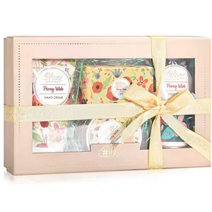 Lotion Gift Sets for Women, Peony Scented, Include Hand and Foot Cream, Soap, Scented Candle, Body Care Bundles Mother's Day Gift For Mom Pamper Your Mother