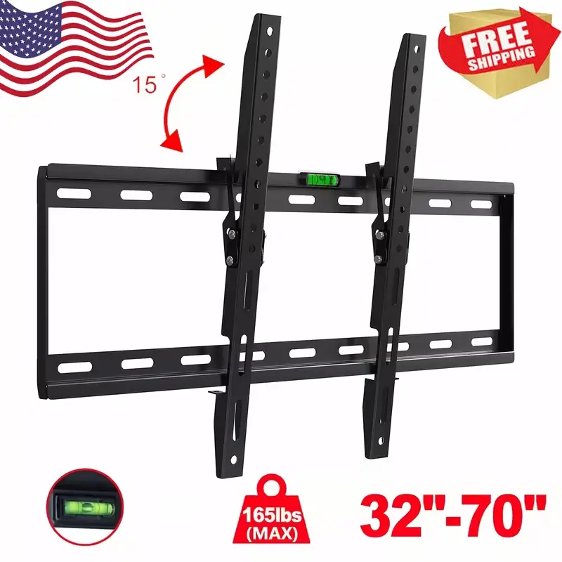 Black HDTV Wall Bracket with Grommet Holes, Universal Fit for 32-70 Inch LED LCD OLED Plasma Flat-Panel TVs, 165lbs Max Load, Suitable for Benches & Tables, Max Load 165Lbs