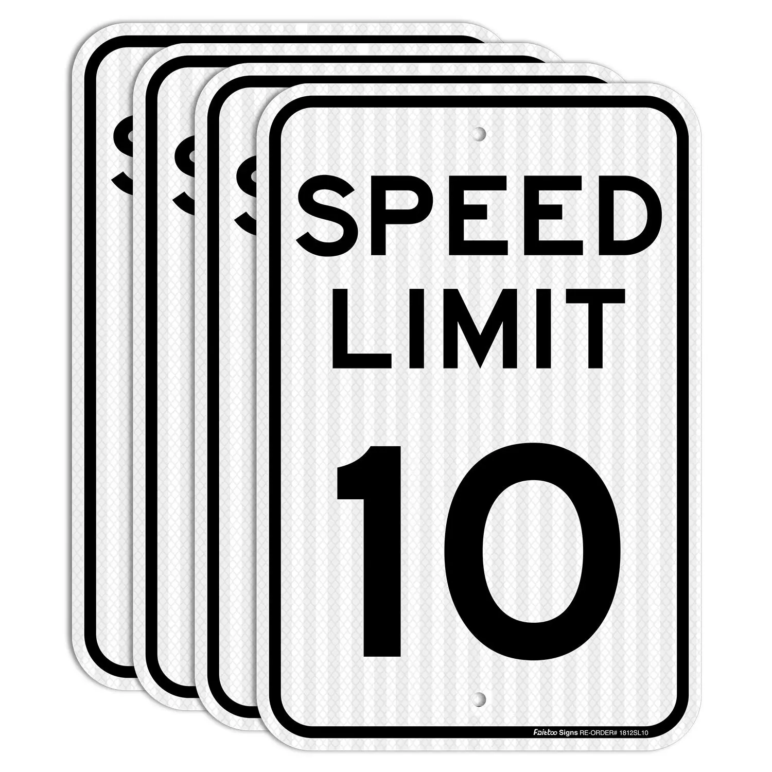 (4 Pack) 16x12 In Outdoor Engineer Grade Reflective Black-and-White Traffic Signage - 10 MPH Speed Limit Slow Down Sign, Rust-Free Aluminium, Weatherproof, Durable Ink, Pre-Drilled Holes, Easy Install