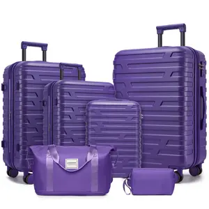 Luggage Sets 6 Piece with Duffel Bags Hardside Expandable Suitcases with Spinner Wheels TSA Lock Purple ABS Material Expandable Zipper Multi-functional Weekender Bag