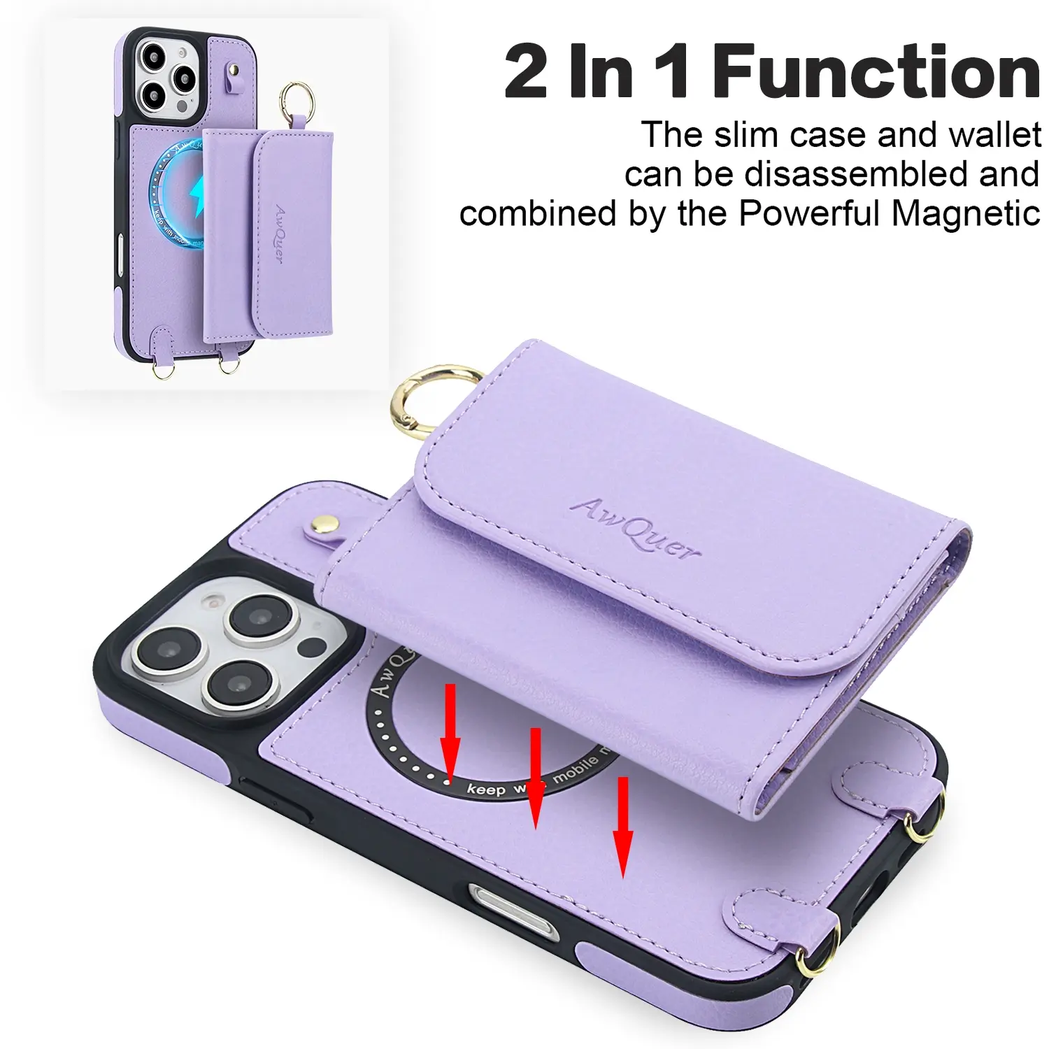 MagSafe Magnetic Wallet and Phone Case 2-in-1 with Finger Loop Design  Leather Phone Case
