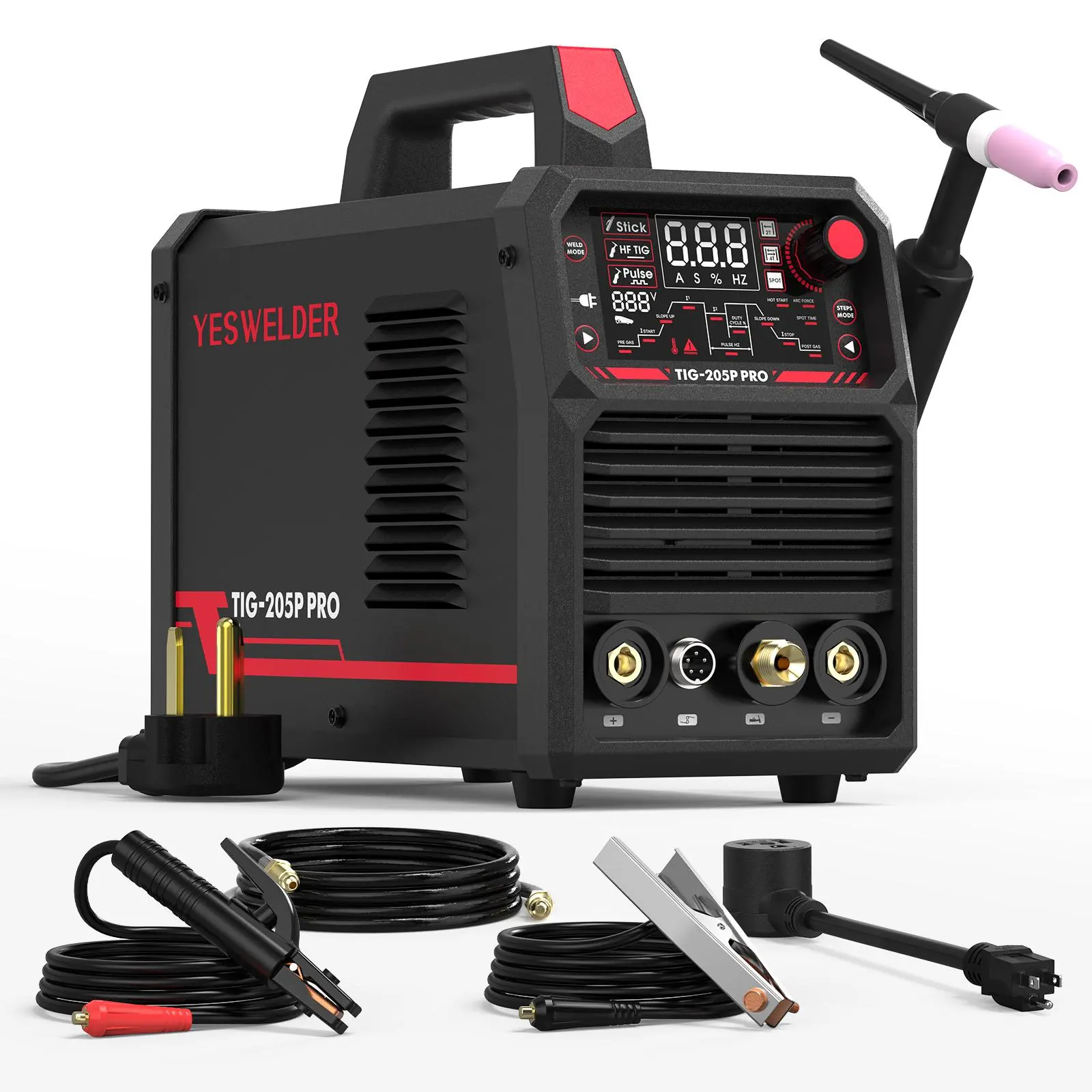 YESWELDER TIG-205P-PRO& FOOT PEDAL / Grinder 205Amp DC TIG Welder with Pulse | 3-in-1 Stick/HF TIG/Pulsed TIG | HF Start 110V/220V Digital IGBT Inverter Welding Machine