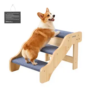 VEVOR Wood Pet Stairs, 3-Step Dog Stairs for High Beds, Sofa & Cars, 150lbs Load Capacity, Non-Slip Surface, Stable Cat & Dog Step Ladder for Small Medium Large Older Pet Puppy Essentials