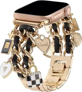 Wearable Chic Wristband for Apple Watch 38mm-49mm, Metal Chain Charms, Unique Pendants, Replacement Strap, Stylish  Series 1-9 and 10  Bands for Women Anniversary Christmas