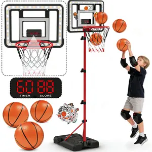 Children's Basketball Hoop with Stand Adjustable Height 3.5ft-6.2ft Electronic Scoreboard LED Light Indoor Outdoor Sports Game Gift Toy for Age 3+ Year Old Mini Hoop Set with Sound Effect kid teen girl
