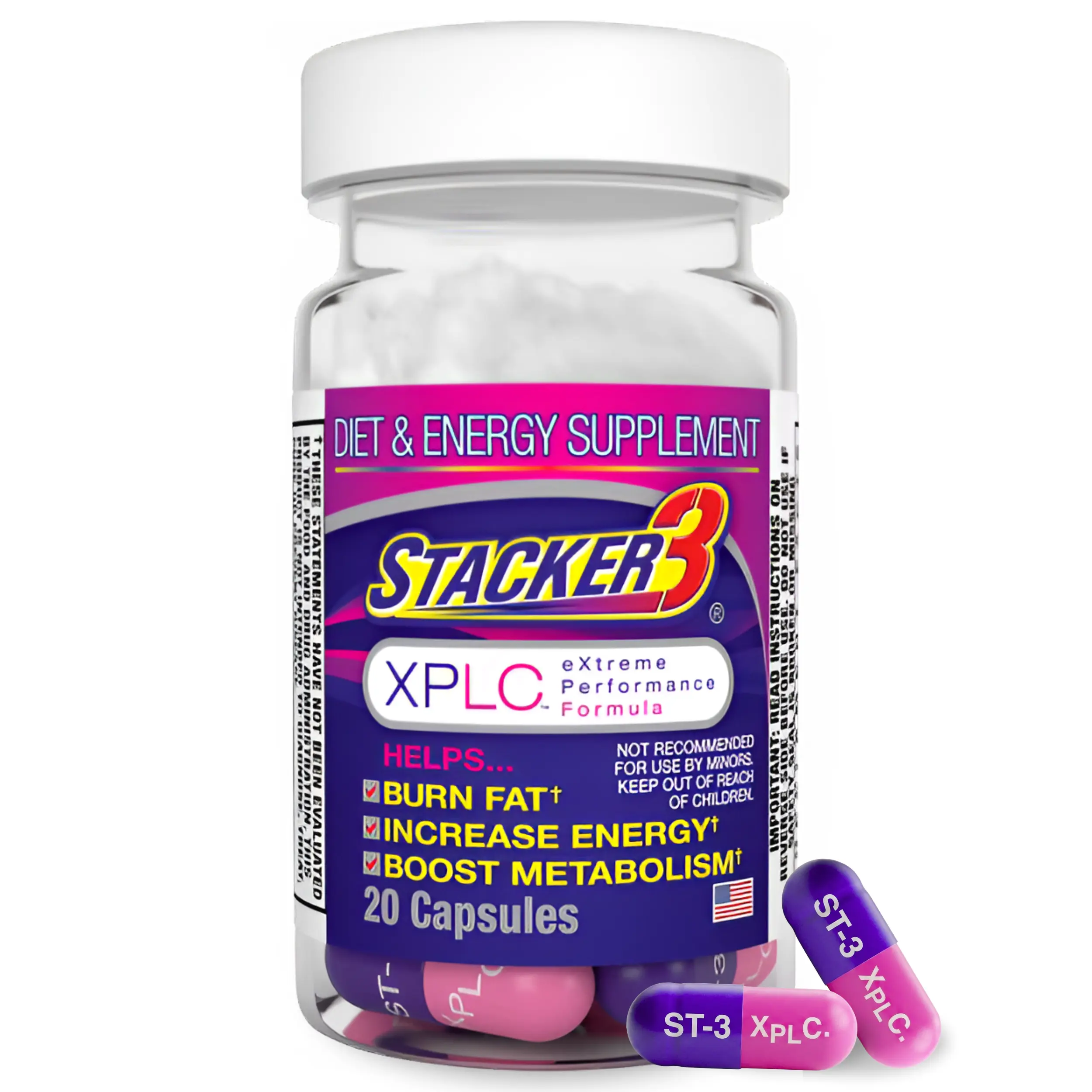 Stacker 3 Nutrition High Energy Pre-Workout Capsules (20 Servings) Natural Caffeine, B Vitamins, Focus Support For Endurance