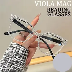 New Women's Fashion Vintage Square Rhinestone High Quality Frame Glasses Eyewear Reading Glasses, Reading Eyeglasses, +1.0 to +4.0 Strength, Lightweight Durable PC Material, Includes Eyeglass Case