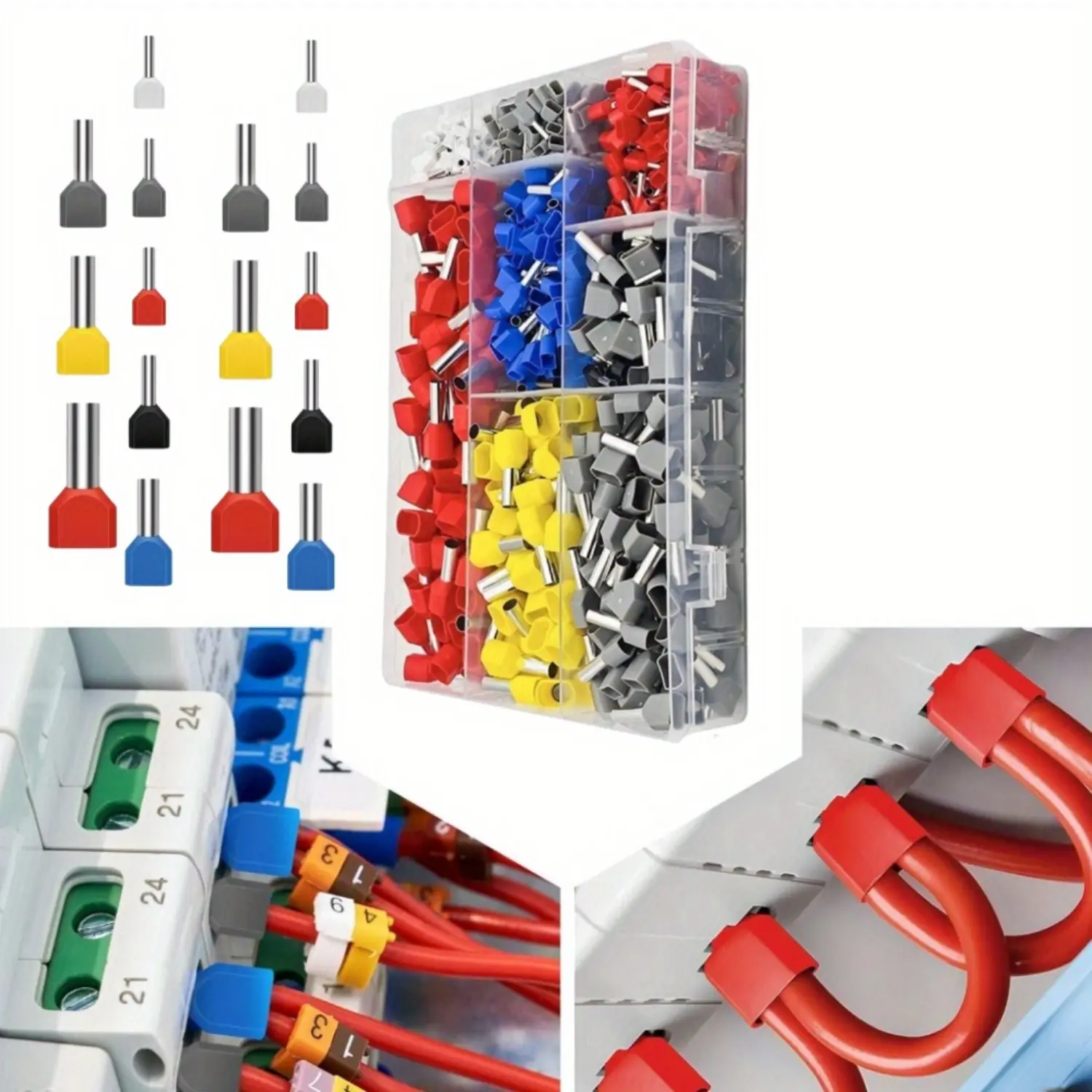 750Pcs/Set Electrical Terminals for Wires Sleeves Connector,Dual Bootlace Ferrule Kit,Wire Ferrules Twin Ferrules Connectors,Insulated Crimp Connector Set,Hand Tools Kits