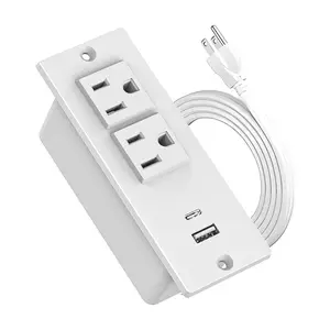 Small Size Surge Protected Recessed Power Outlet,2 Outlets USB C USB A Charging Station, Flush Mount Desk Grommet & Outlet Extender, Multi Plug Furniture/Wall Power Strip for Home/Office