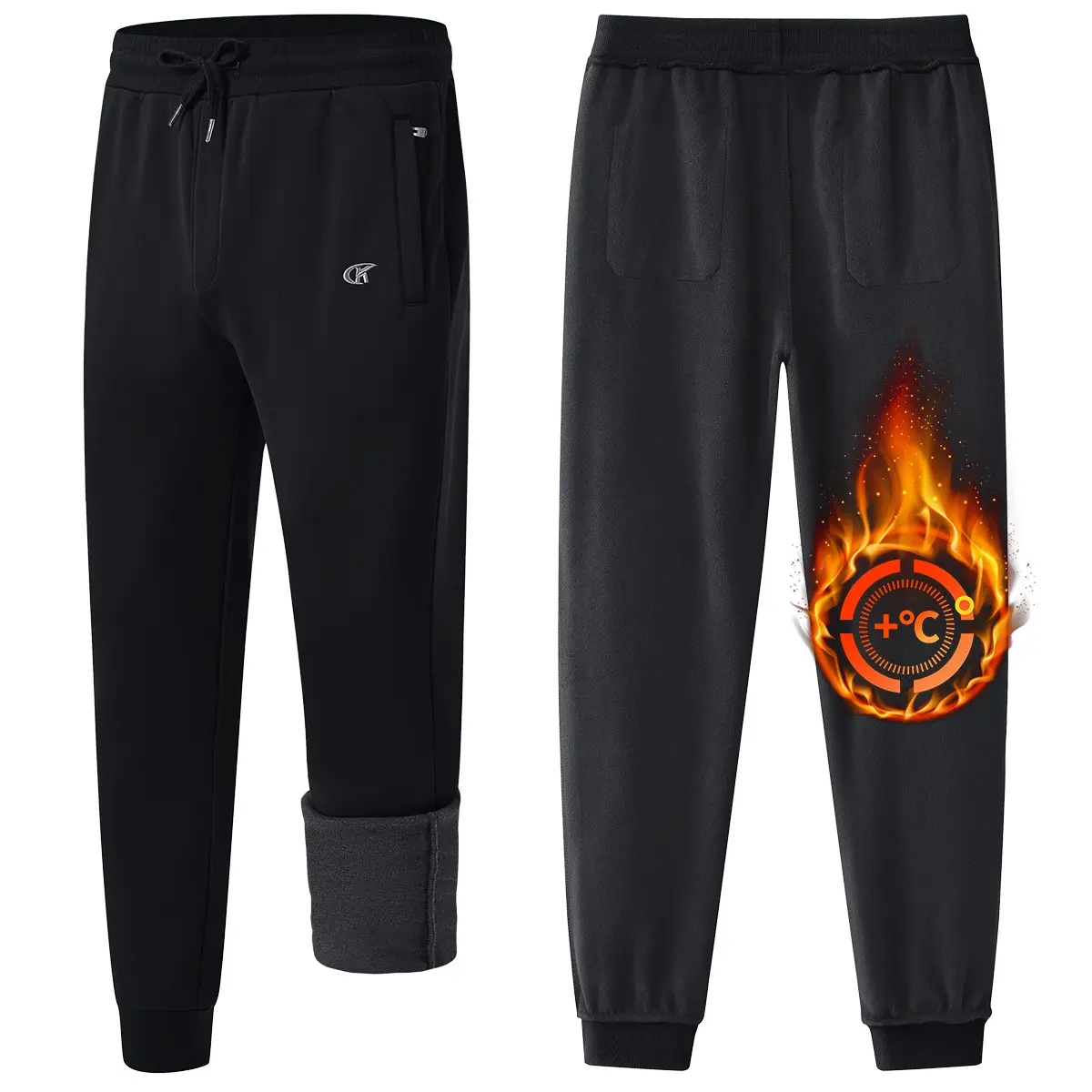 Men's Fleece Lined Pants Winter Athletic Workout Running Sweatpants Zipper Pockets Winter Warm Jogging Pants