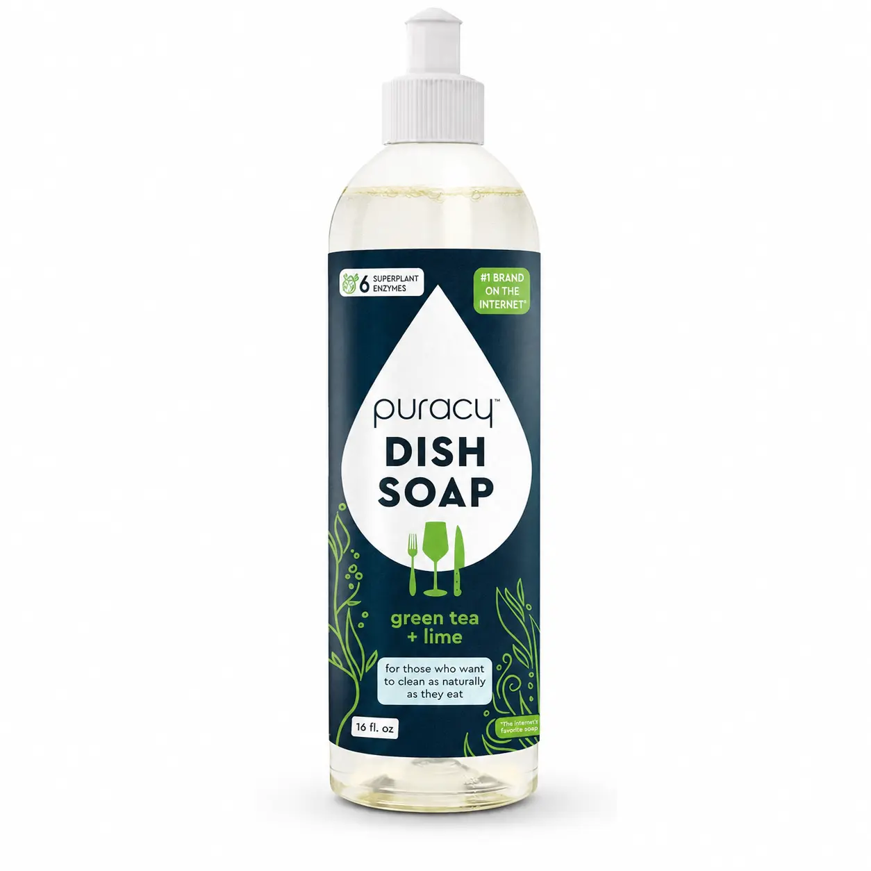 Puracy All Natural Liquid Dish Soap, 16oz Household Cleaning Product - Green Tea Lime