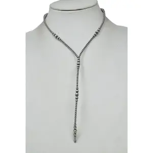 Graduated Silver Black rice beads Lariat Necklace (16")