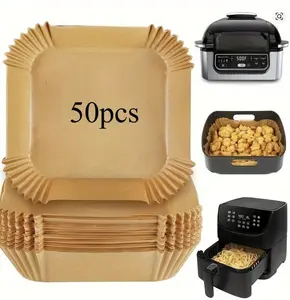 50pcs 8in Square Air Fryer Parchment Liners – Non-Stick, Food Grade, Fits 5-8QT Basket, Air Fryer, Microwave & Steamer