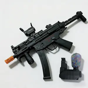 Electric feed Gel Ball Toy MP5，with a non-removable orange muzzle,equipped with dual magazines,extendable rear support
