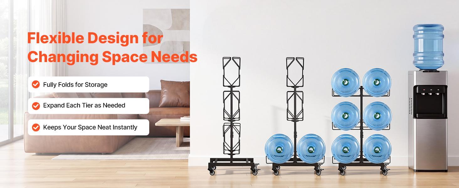 【Summerfinds】VEVOR Water Jug Holder3 Tiers Double Rows 3 and 5 Gallon Water Bottle Holder for 6 BottlesHeavy Duty Jug Rack Organizer with Casters and HandlesFoldable for KitchenOfficeLiving RoomBlack 【Summerfinds】VEVOR Water Jug Holder3 Tiers Double Rows 3 and 5 Gallon Water Bottle Holder for 6 BottlesHeavy Duty Jug Rack Organizer with Casters and HandlesFoldable for KitchenOfficeLiving RoomBlack
