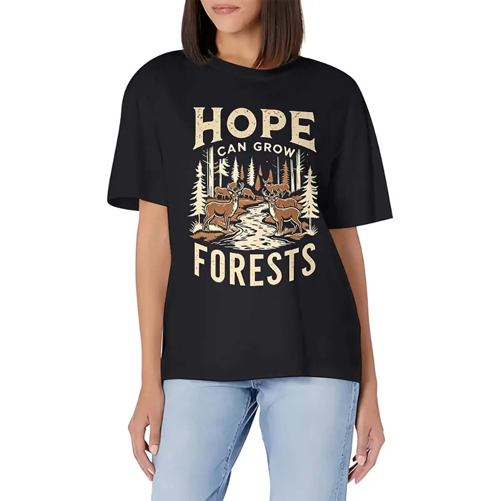 Retro Wildlife Forest Graphic Tee, Hope Can Grow Forests Nature Outdoor Gift T Shirt for Hiking Camping Nature Lovers Adults