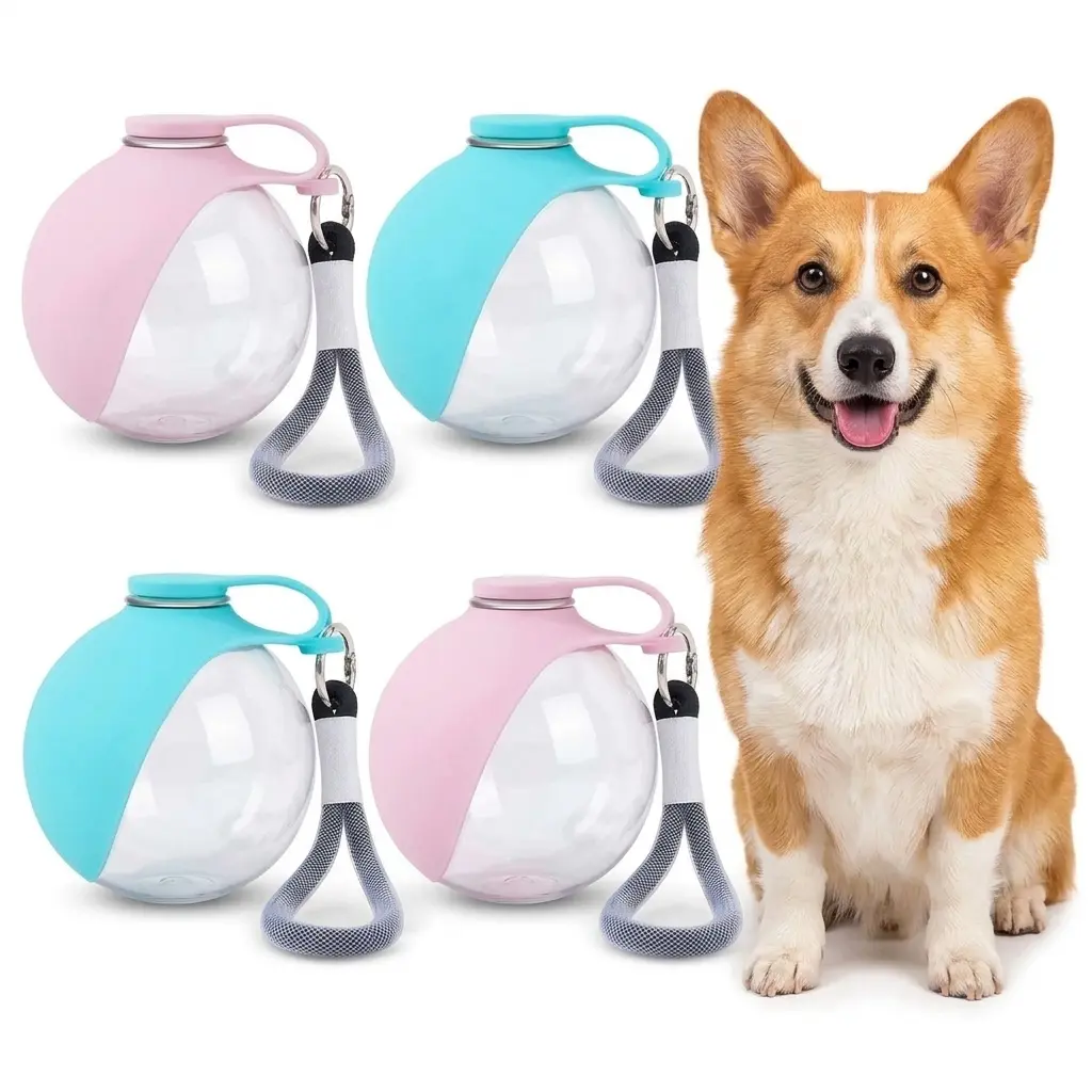 Silicone Plastic Dog Water Bottle with Bowl - Durable, Convenient, Leak-Proof 6 oz (285ml) Pet Dispenser, 8.7cm Wide 9cm Tall Tumbler, Easy Cleaning for Outdoor Walking, Hiking, Compact, Portable